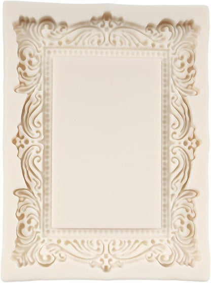 Baroque Photo Frame Fondant Molds Picture Frames Silicone Mold Vintage Mirror Frame Molds for Cake Decoration Cupcake Topper Chocolate Candy Polymer Clay Gum Paste Set of 2