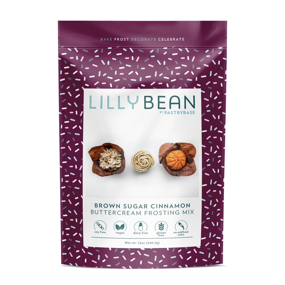 LillyBean Gluten Free Cinnamon Buttercream Frosting Mix with No Artificial Colors - Dairy and Soy Free, Vegan Icing for Decorating Cakes, Cupcakes, Cookies - 12 oz