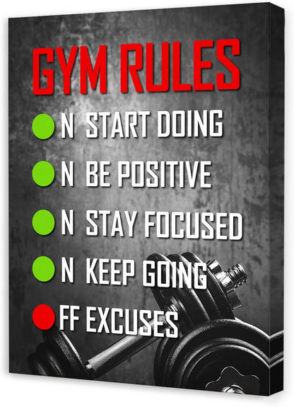 OTINGQD Inspirational Gym Wall Decor,Fitness Quotes Wall Art,Gym Rules Wall Decor,Workout Canvas Wall Art