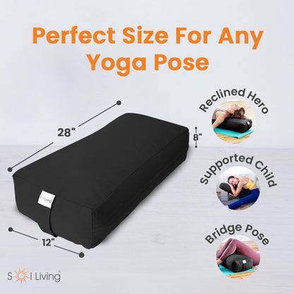 Sol Living Yoga Bolster Pillow Rectangular Meditation Cushion Cotton Meditation Accessories for Restorative Yoga Meditation Pillow Yoga Pillow Firm Body Pillow Bolster Pillow for Legs Removable Cover