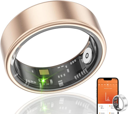 Smart Ring Health Fitness Tracker, Size First with Sizing Kit, Activity & Sleep Tracker/Stress/Heart Rate Monitor, Waterproof Smart Ring for Men/Women, No App Subscription (Golden, 9)