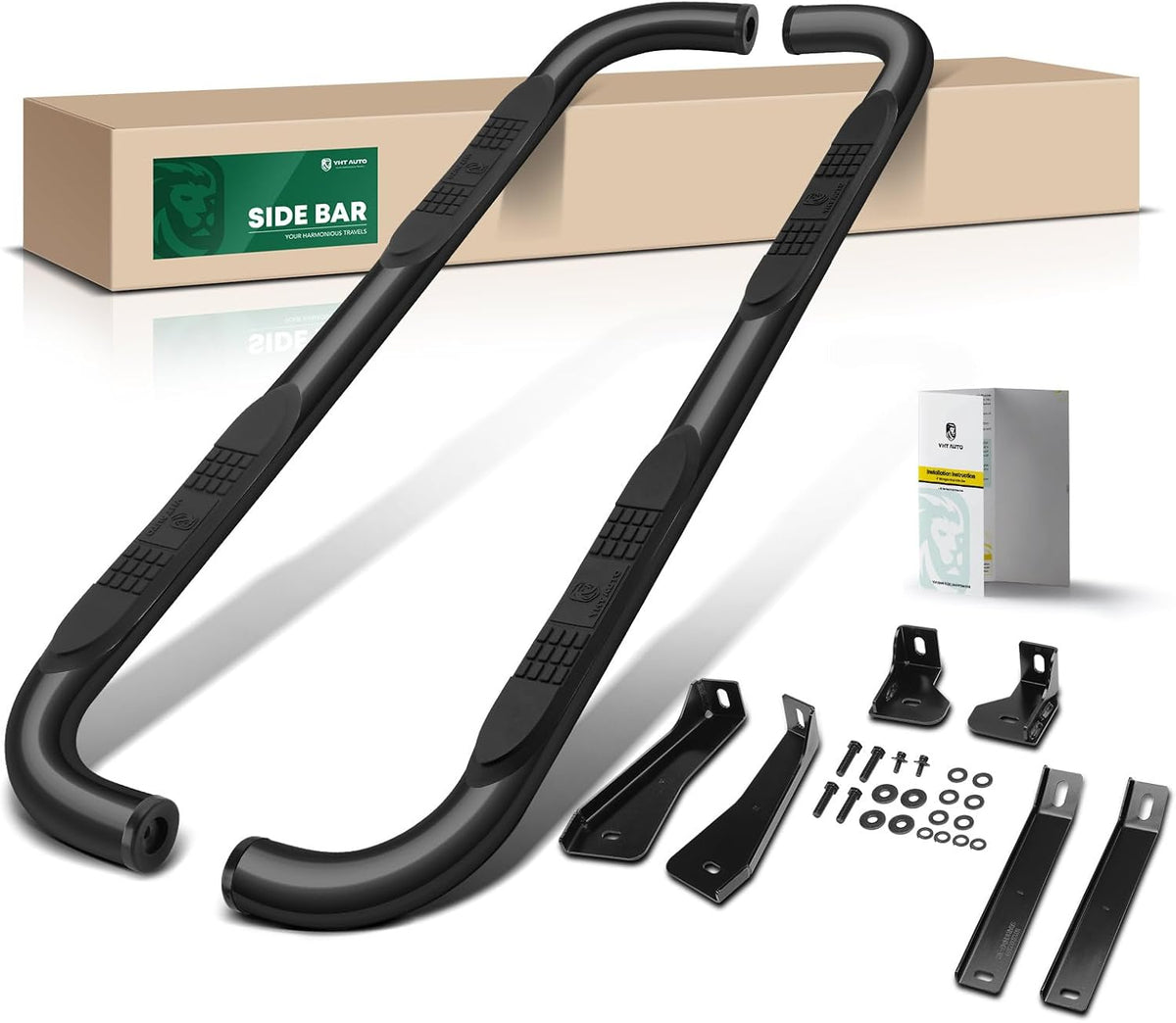 YHTAUTO 3 Inch Running Boards Side Steps Compatible with Chevy Silverado & GMC Sierra 1500/2500 HD/3500 HD 2019-2024, Extended Cab, Round Carbon Steel Black Powder, Truck Cab Side Step Rails