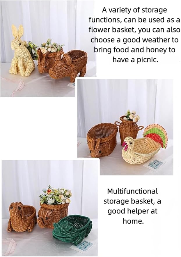 hand-woven round rattan basket storage basket storage box ornaments decorative basket multifunctional picnic food bread basket fruit gift basket key basket. (deer)