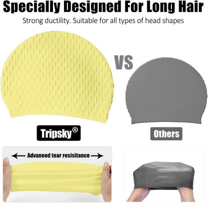 Tripsky Silicone Swim Cap,Comfortable Bathing Cap Ideal for Curly Short Medium Long Hair, Swimming Cap for Women and Men, Shower Caps Keep Hairstyle Unchanged…