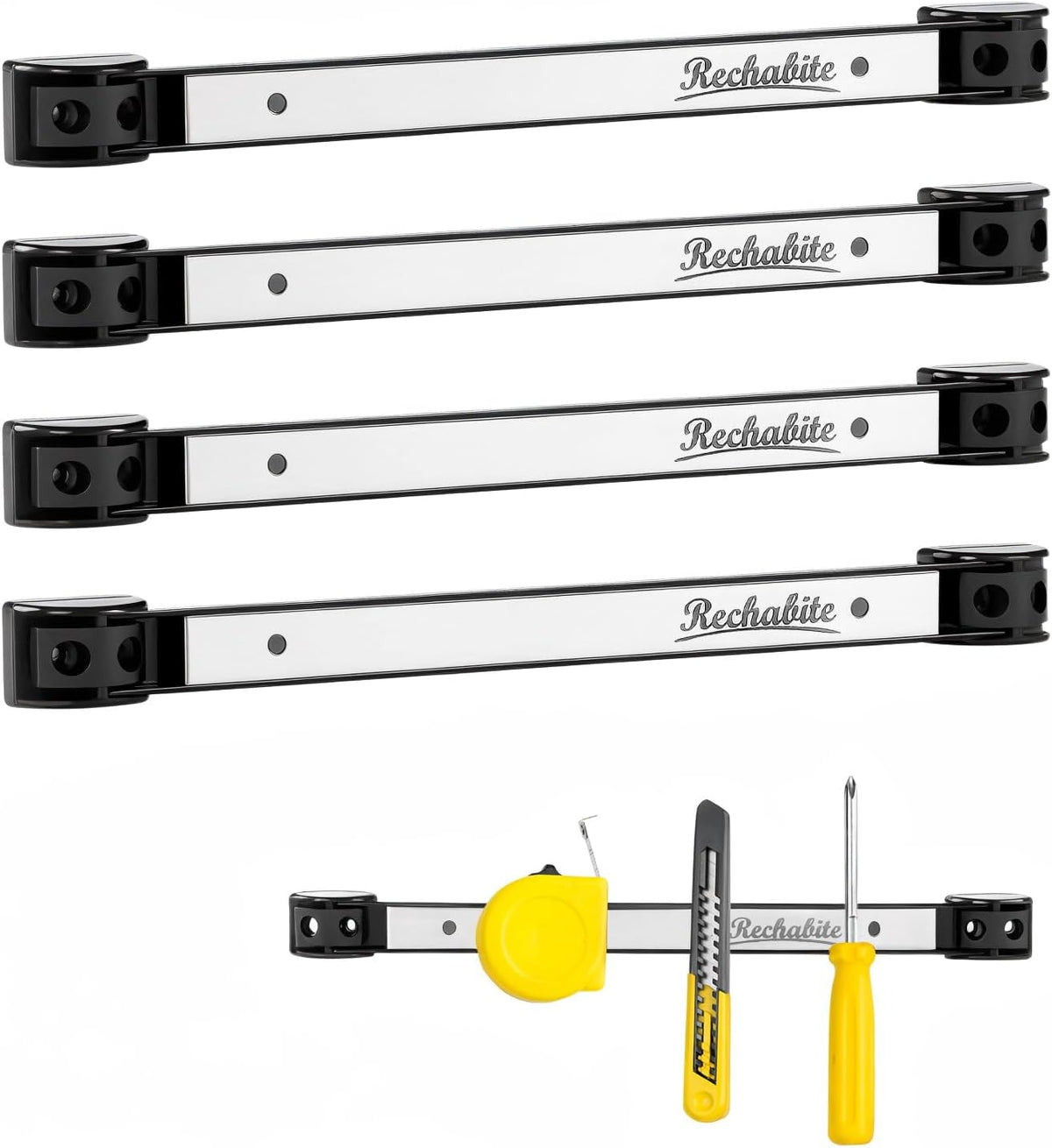 4 Pieces 12" Magnetic Tool Holder Strip, Stainless Steel Surface Tool Magnet Bar, Metal Tool Organizer Rack for Garage Organization, Easy To Install in Workshop, Mounting Screws Included