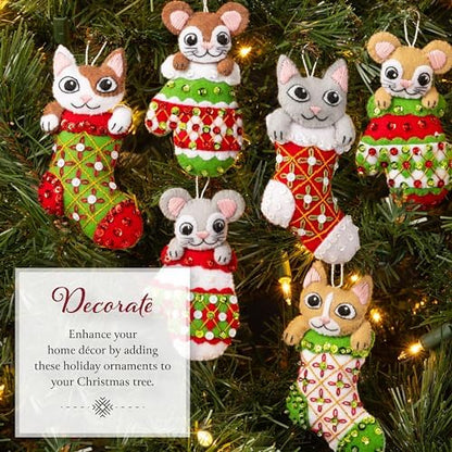 Bucilla Felt Applique 6 Piece Ornament Making Kit, Paws & Whiskers, Perfect for Holiday DIY Arts and Crafts, 89701E