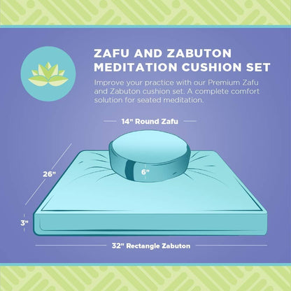 Bean Products Meditation Cushion Mat Set - Zafu Floor Pillow Organic Buckwheat Pillow + Cotton Filled Zabuton Prayer Pad - Meditation Pillow Yoga Knee Pad - Made in USA - 14" Round or 18" Oval