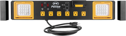 Performance Tool W2279 Commercial Grade Power Station with 6 Outlets, 2 USB Ports, Built-In Cradle, and LED Lights, Ideal for Workshops and Garages
