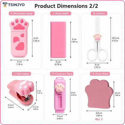 24Pcs Cute Stationery Set W Paper Clips Stapler Scissors Sticky Notes Eraser Ruler Sharpener Pencil Case Highlighter Correction Tape Desk Accessories for School Office Supplies