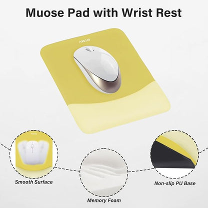 MOSISO Wrist Rest Support Mouse Pad & Keyboard Set, Yellow | Rectangular Ergonomic Mousepad, Non-Slip Base, Home/Office Pain Relief & Easy Typing, Neoprene Cloth & Raised Silicone Lining