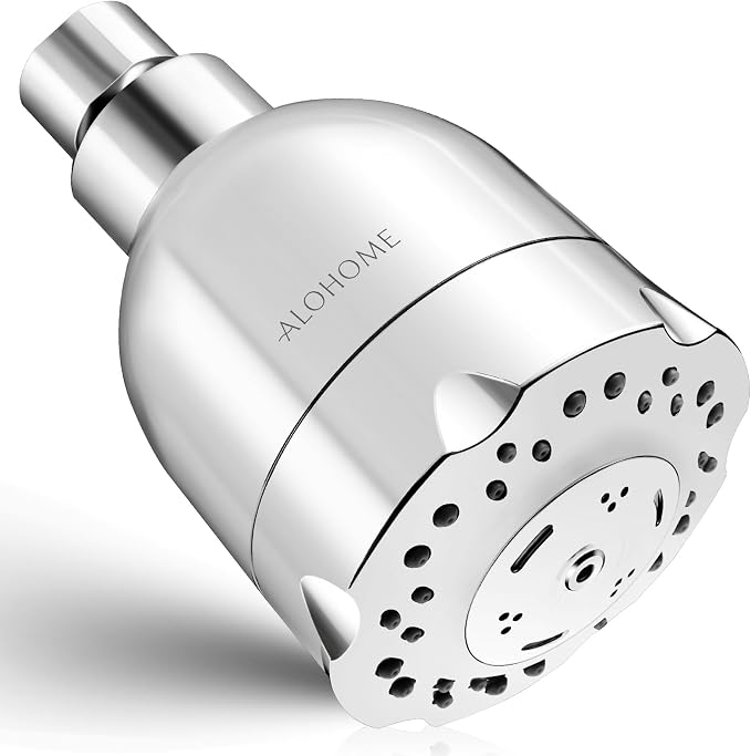 High Pressure Boosting Shower Head, ALOHOME 6 Powerful Spray Settings - Perfect for Low Water Pressure Homes, 3.6" Luxury Modern Chrome Finished Shower Head with 360° Adjustable Brass Ball Joint
