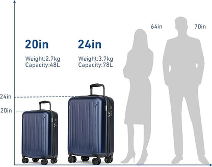 KYME Suitcase Hardshell With Double Spinner Wheels, PC+ABS TSA Lock Travel Luggage (Navy Blue, 2Pcs Set(20"/24"))