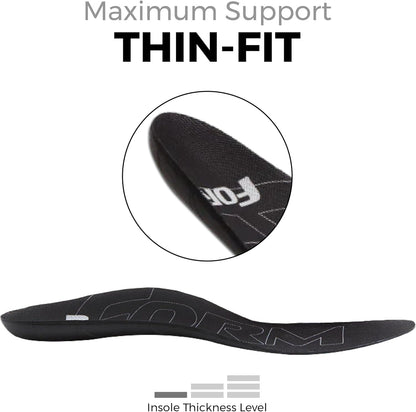 Ultra-Thin Plantar Fasciitis Insoles Designed for Comfort & Maximum Pain Relief, Ideal for Dress Shoes & Boots | Black (Men's 11-11.5, Women's 12.5)