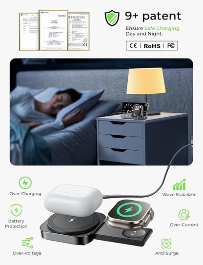 LISEN for MagSafe Charger Stand for iPhone Magnetic Apple Watch Airpods Charging, Airplane Gadgets Magsafe Kickstand for iPhone Wireless Charger Gifts for Women Men Travel Essentials