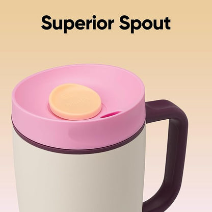 Owala SmoothSip Slider Stainless Steel Insulated Travel Mug, 100% Leak Proof, For Hot and Cold Drinks, Travel Friendly with Sliding Lock Lid, 12oz, BPA Free, Leak Proof, Pink/Tan (Daybreak)