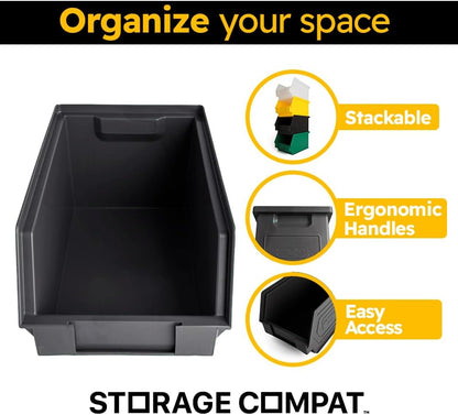 Plastic Storage Bins, Hanging, Stackable, Storage Organizer Bin for Warehouses, Workshops 9-Inch x 5-Inch x 5-Inch, Black, 12-Pack