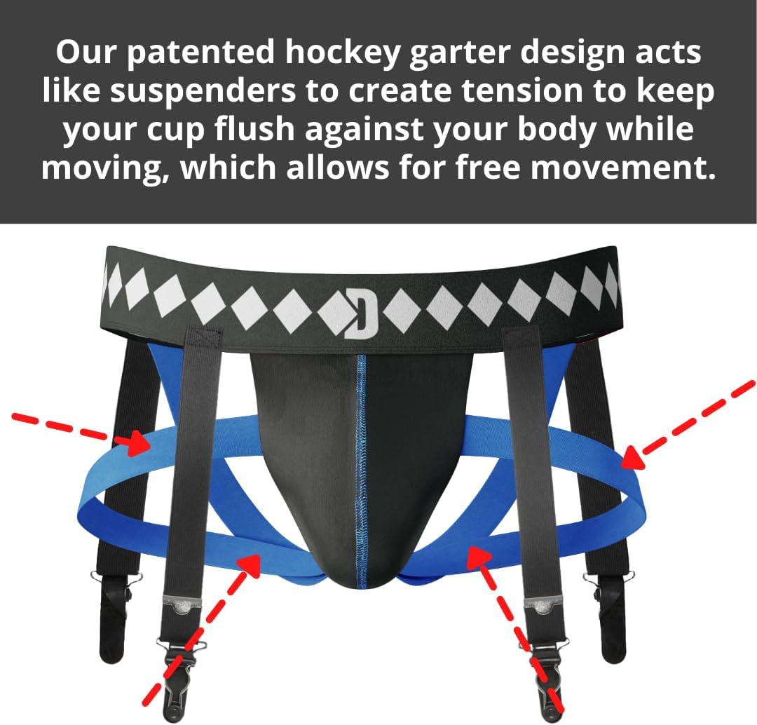 Diamond MMA 3-in-1 Hockey Garter Belt System - Complete with Athletic Cup, Garter, and Jock - Shift-Proof Groin Protection for Hockey Players & Goalies