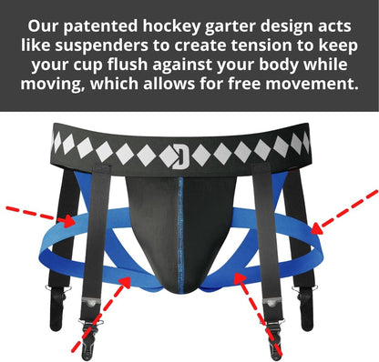 Diamond MMA 3-in-1 Hockey Garter Belt System - Complete with Athletic Cup, Garter, and Jock - Shift-Proof Groin Protection for Hockey Players & Goalies