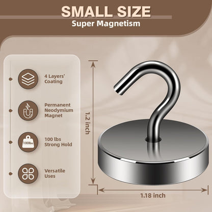 Neosmuk Magnetic Hooks, Cruise Ship Essentials, 100lb+ Heavy Duty Magnetic Hooks for Cruise Cabins, Refrigerator, Grill, Hanging, and Travel | Extra Strong Must-Haves Magnet Hook,Gunmetal Color.