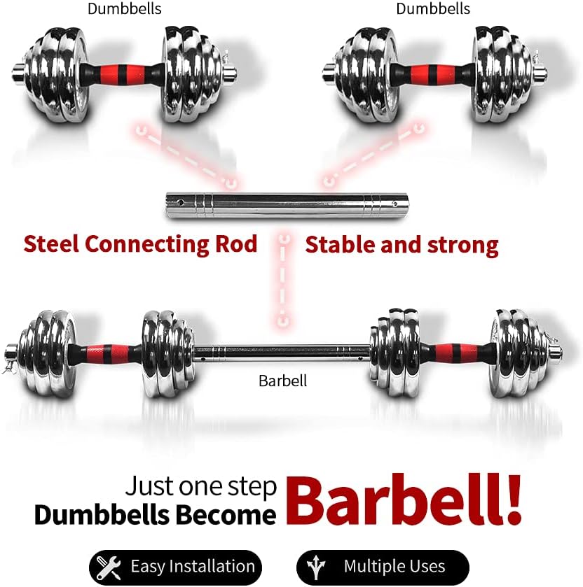 Adjustable Dumbbell Set With 3 in 1 Dumbbell Barbell Metal Connecting Rod, Chromed Weights, Hardcover Gift Box, Adjustable Weight Sets up to 44lbs/66lbs/110lbs, Home Gym Exercise Training Equipment