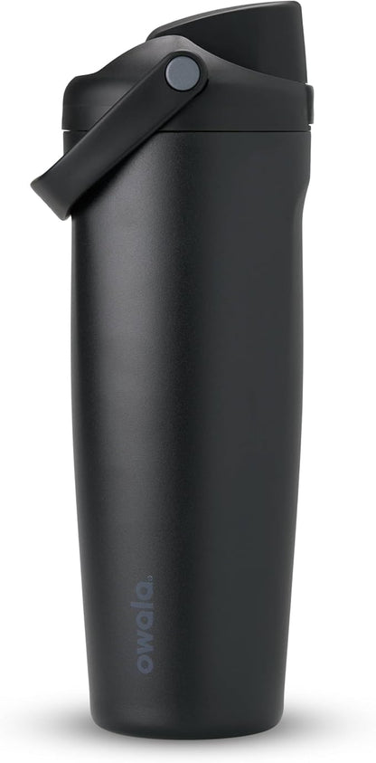 Owala FreeSip Sway Insulated Stainless Steel Water Bottle with Two-Way Spout, Built-In Straw and Bucket Handle, Made for Travel, School, and Sports, 30oz, BPA Free, Leak Proof, Very, Very Dark