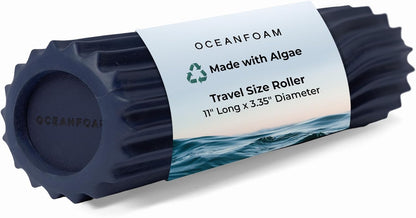 Oceanfoam Ripple Travel Foam Roller (11" x 3.35") Firm Mini Foam Roller for Physical Therapy, Deep Tissue Massage, Back Pain, High Density, Ergonomic Wave Textured, Yoga, Pilates, Exercise (Dark Navy)