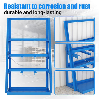 Yeeoy Steel Vertical Bar Rack, Lumber Storage Rack with Safety Chain, Heavy Duty Long Parts Storage Rack, Pipe Organizer Shelf for Garage Workshop Factory, 3000 LB Capacity, Blue