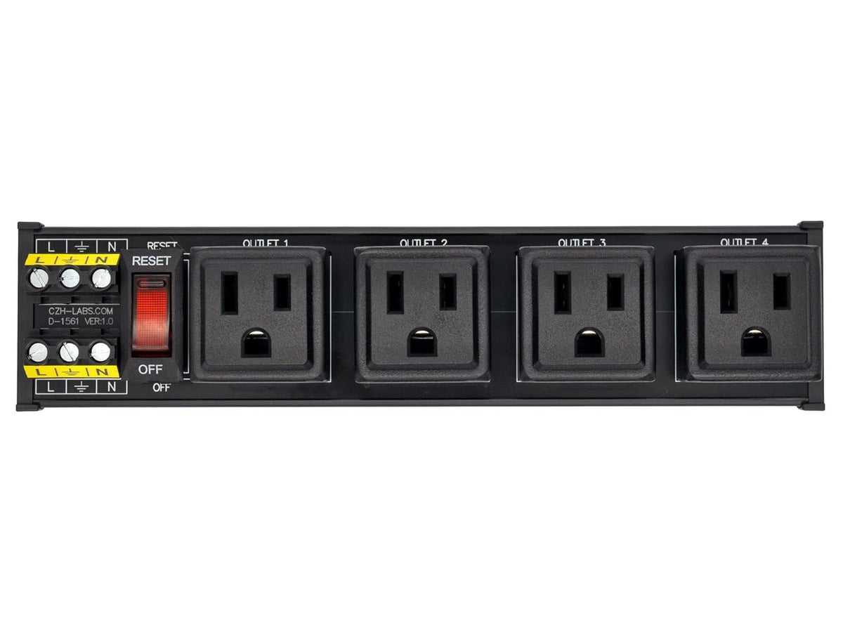 DIN Rail Mount AC 120V NEMA 5-15R 4 Receptacles Outlet Power Strip Module, with Rocker Switch Thermal Circuit Breaker Overload Protector