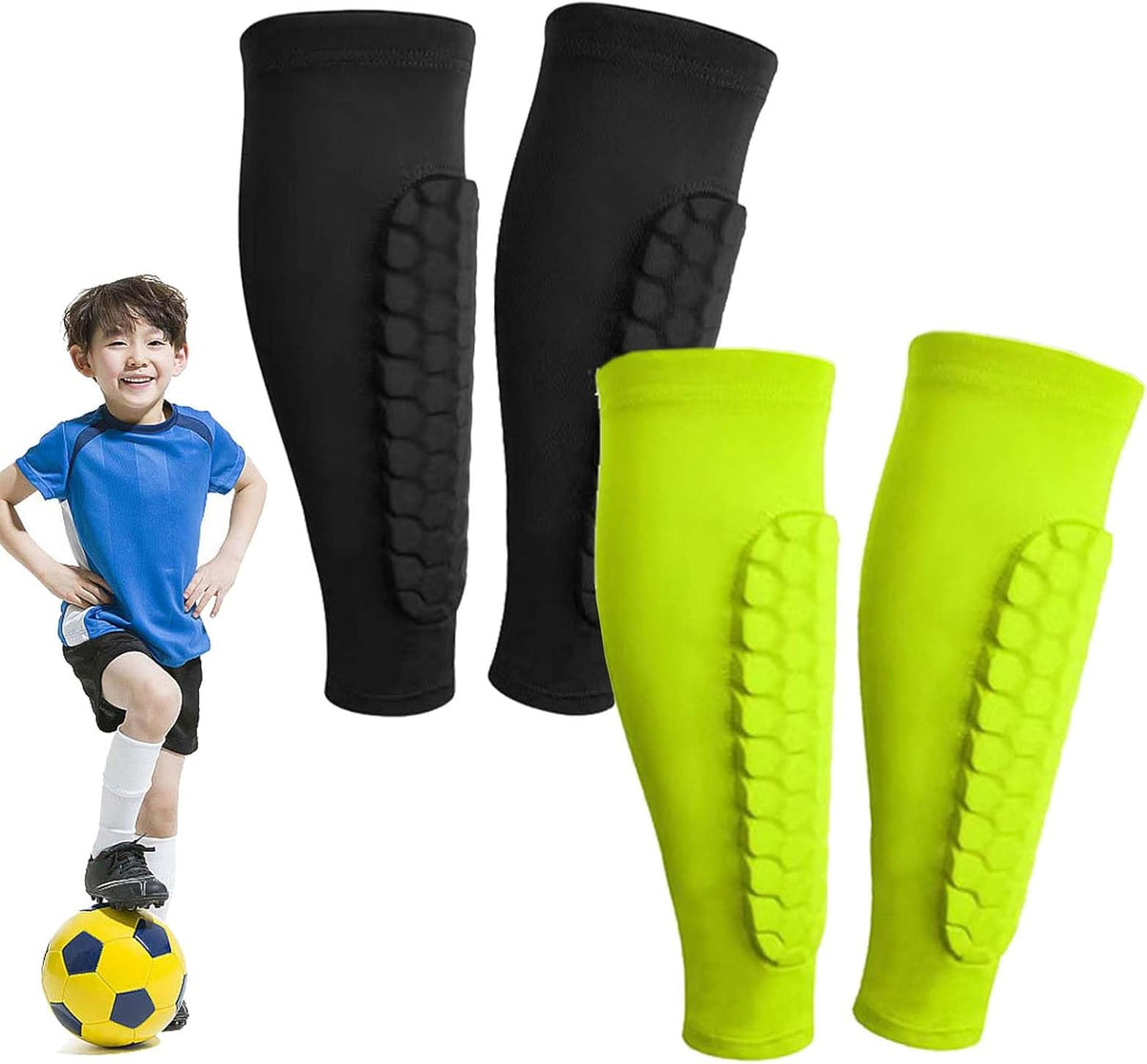 Shin Defender Shin Guards Kids 2 Pair, Shindefender Shin Guards Soccer, with Honeycomb Pads, for Soccer Kids Youth Adult