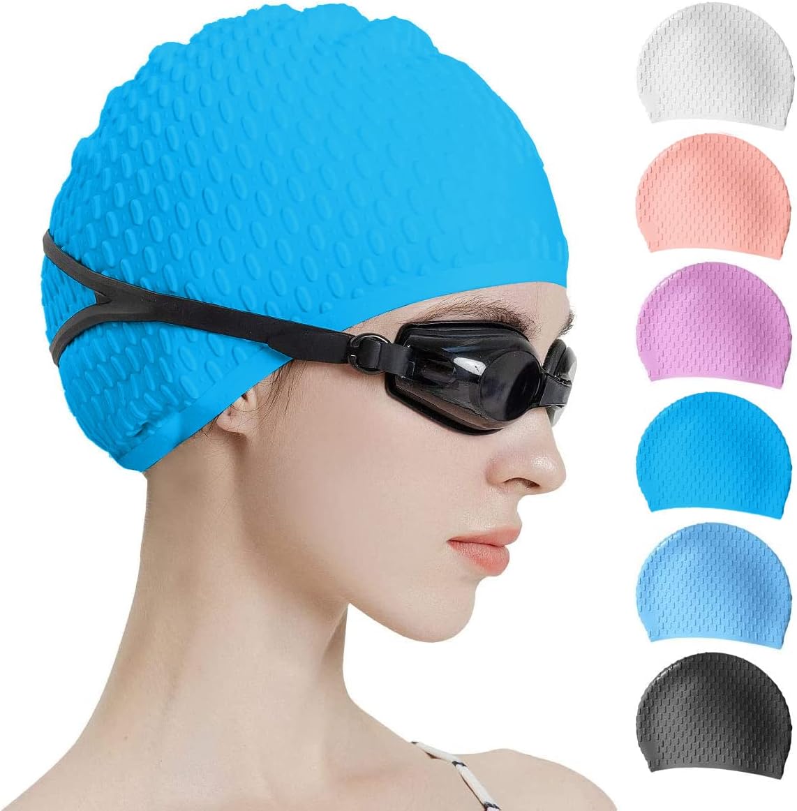 Tripsky Silicone Swim Cap,Comfortable Bathing Cap Ideal for Curly Short Medium Long Hair, Swimming Cap for Women and Men, Shower Caps Keep Hairstyle Unchanged…