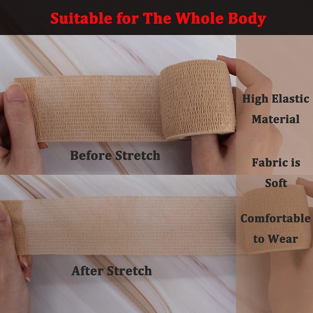 24 Pack Brown Breathable Self Adhesive Bandage Wrap 2 in, Multi-Purpose Non-Woven Cohesive Wrap - Vet Wrap | Athletic Tape | Medical Tape, Ankle Sprains, Swelling, Pets.