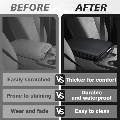 Muslogy Center Console Armrest Cover Compatible with Dodge Ram1500 2013-2018 & ram2500/3500 2013-2025 Comfort Armrest Pad Arm Rest Cushion Vegan Leather Protector 1-Inch Extra Thick(Jump Seat ONLY)