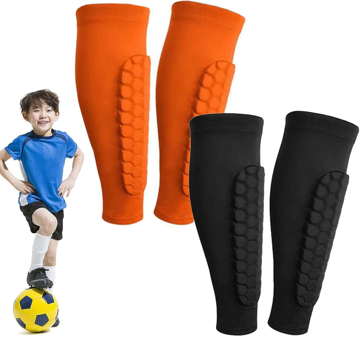 Shin Defender Shin Guards Kids 2 Pair, Shindefender Shin Guards Soccer, with Honeycomb Pads, for Soccer Kids Youth Adult