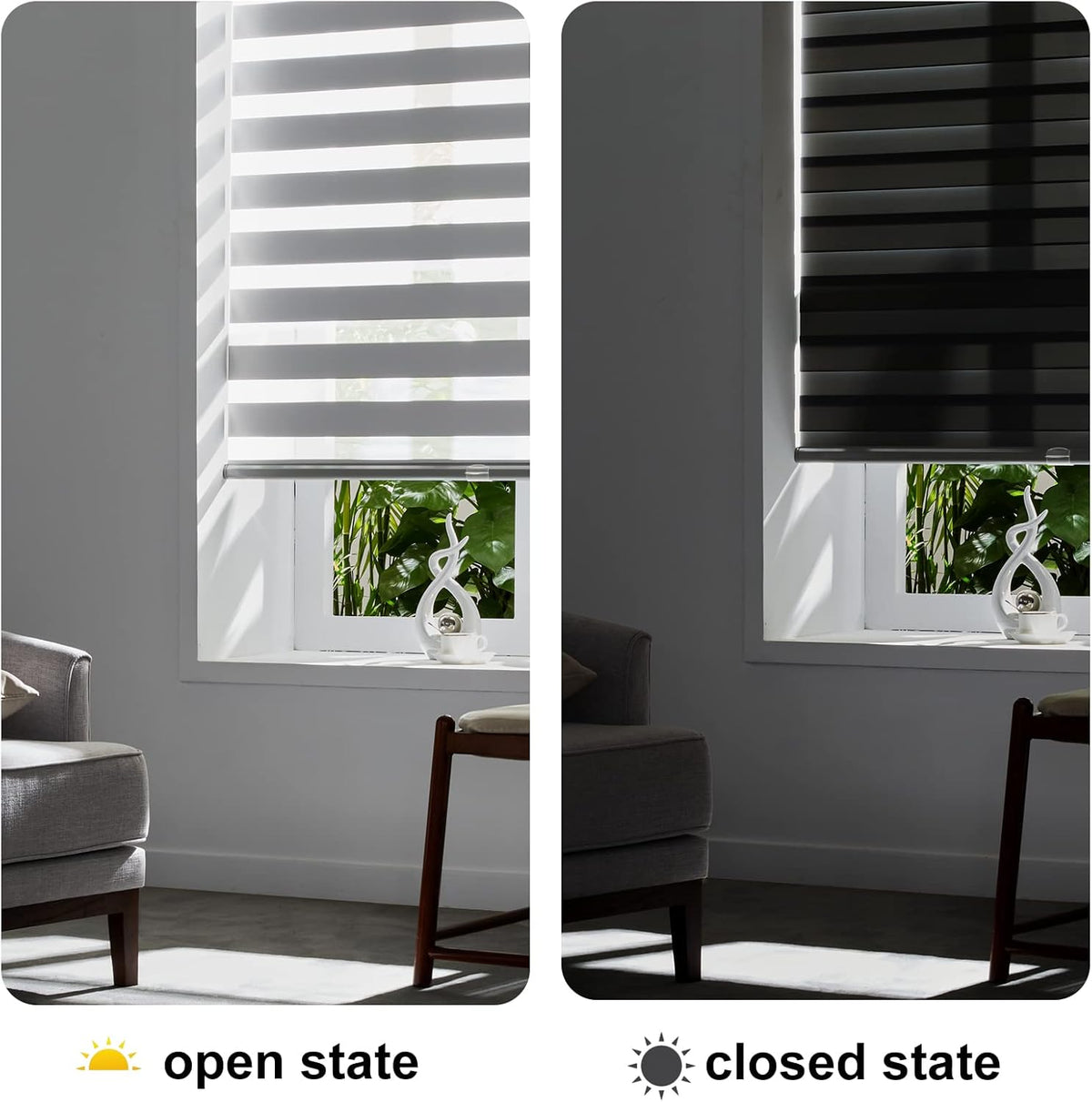 Persilux Zebra Shades Free Stop Roller Shades for Windows (45" W x 72" H, Grey) Cordless Dual Layer Window Treatments Room Darkening Roller Blinds for Home, Office, Kitchen…