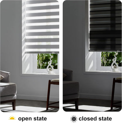 Persilux Cordless Zebra Blinds for Indoor Windows, Free-Stop Cordless, Light Filtering Sheer Shades Dual Layer for Day and Night, Roller Shades for Home (34.25" W X 64" H, Grey)