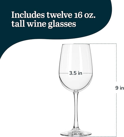 Libbey Vina Tall Wine Glasses Set, All Purpose Red and White Wine Glasses Set of 12, Professional Grade Glass Wine Glasses for Gatherings, Events