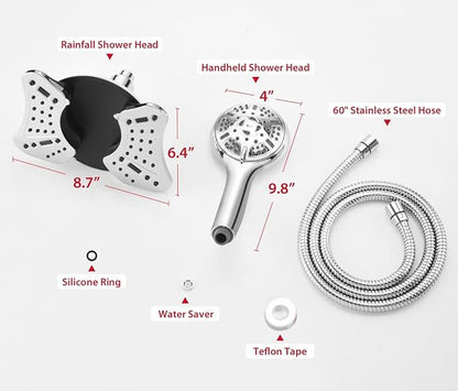 GRICH 2.5GPM Shower Head with Handheld Spray Combo: 2 in 1 Rainfall Shower Heads high pressure & Handheld Shower Head, 9 Spray Modes/Settings Detachable Shower Head with 60 Inch Hose