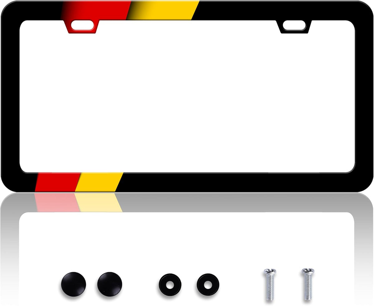 German Flag License Plate Frame Germany License Plate Frames Personalise Stainless Steel Funny Design Compatible with Standard License Plate Holder for USA and Canada 6 X 12 Inch with Screws