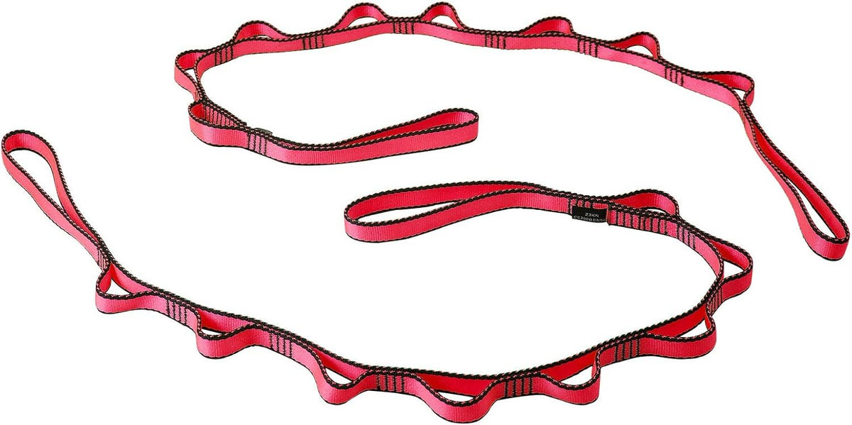 DASKING 23KN (5070 lbs) Heavy Duty Climbing Straps - 2 Pack Adjustable Daisy Chain Webbing for Aerial Yoga, Hammock, Fitness & Rigging - CE/EN566 Certified, Red/Grey