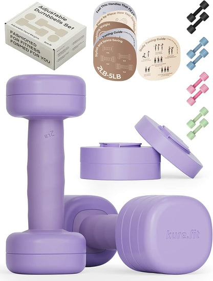 Adjustable Dumbbell Set｜2LB 3LB 4LB 5LB Light Hand Weights for Women｜One-Twist Weight Adjustment｜Non-Slip Curved Grip Handle｜Free Weights for Home Gym, Rehab, Pilates, Yoga, Strength Training
