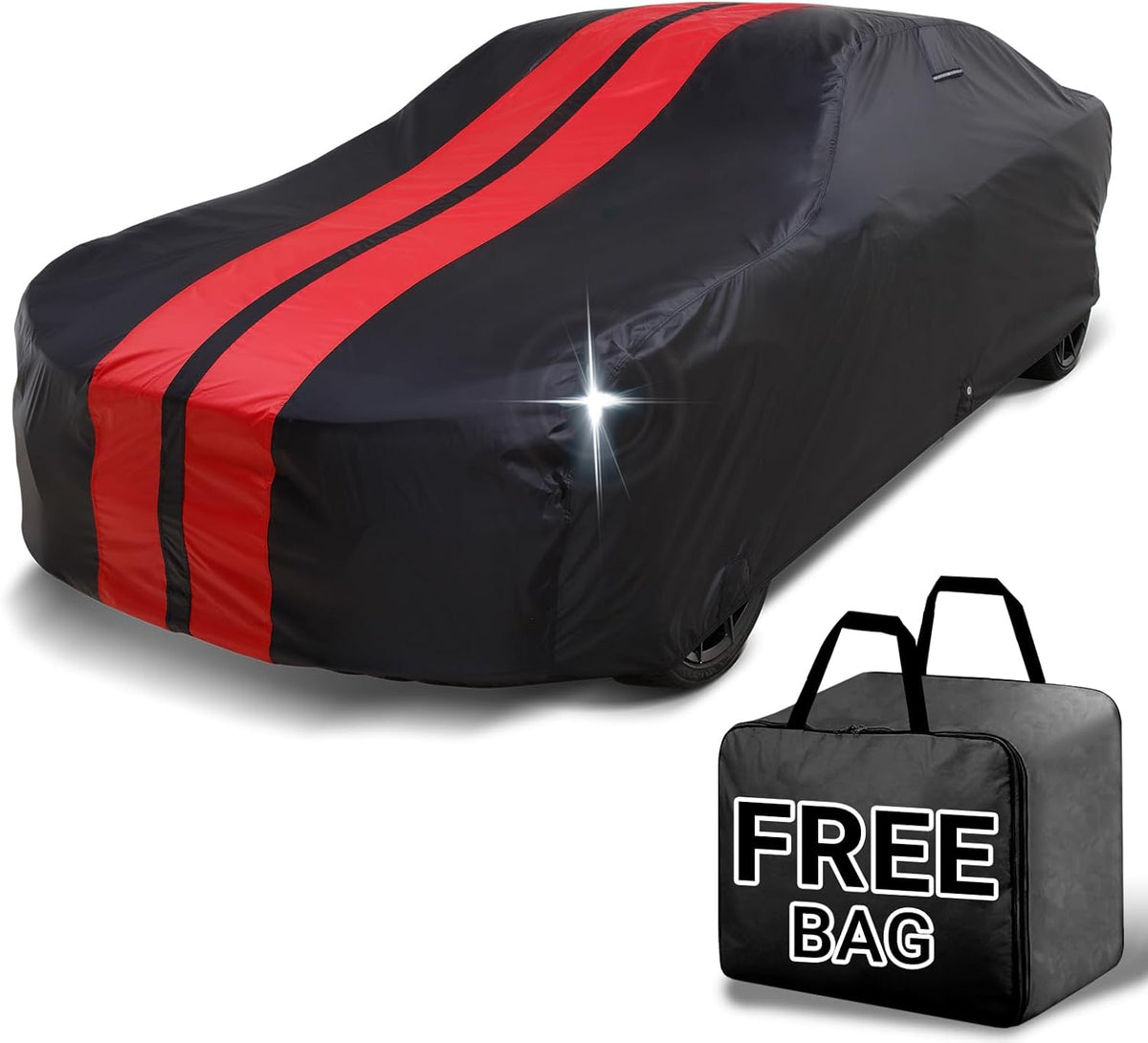 iCarCover Custom Car Cover for Chevy Malibu Wagon (1964-1972) Waterproof All Weather Rain Snow UV Sun Protector Full Exterior Indoor Outdoor Car Cover (Stripe - Black/Red)