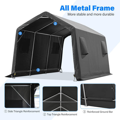 ADVANCE OUTDOOR 10x15 ft Shelter Storage Shed Steel Metal Peak Roof Portable Garage Carport for Motorcycle, Boat or Garden Tools with 2 Roll up Doors & Vents, Gray