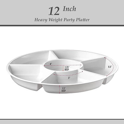 Plasticpro 6 Sectional Round Plastic Serving Tray/Platter (2, White)