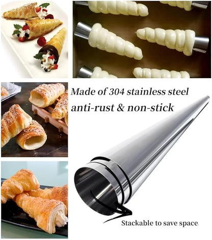 large Cream Horn Molds 5-inch, 16 PCS Cream Horns Pastry Molds with Cleaning Brush Croissant Baking Forms for Baking Croissants Bead, Chocolate Croissant, Brioche Rolls, Party Dessert