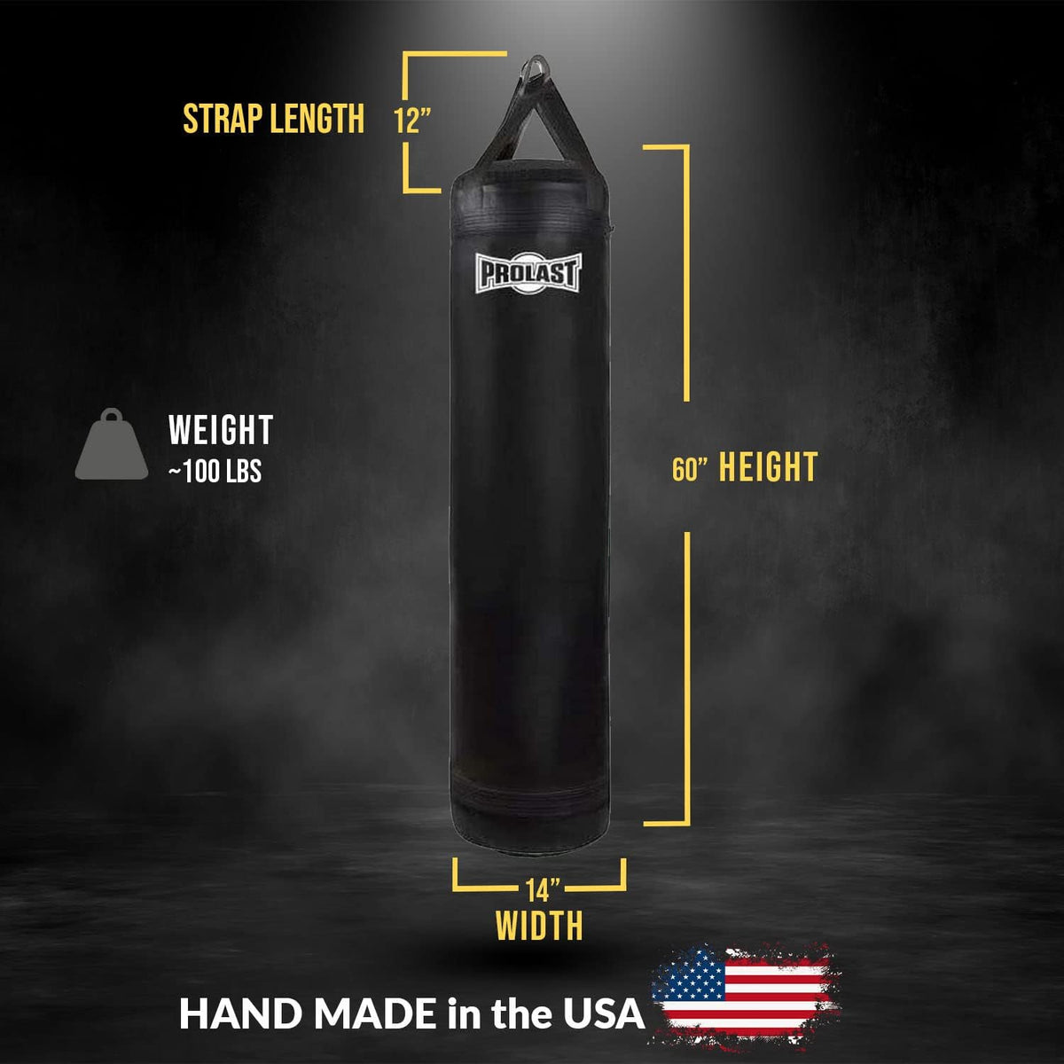 PROLAST Classic 5FT 100LB Black Muay Thai Heavy Bag Made in USA