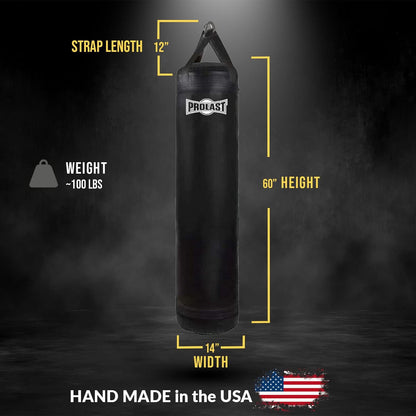 PROLAST Classic 5FT 100LB Black Muay Thai Heavy Bag Made in USA