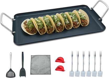 19inch Nonstick Double Griddle Pan, Comales para Tortillas Griddle Pan Burner Skillet with Handles for Stove Top - Coating & Heat Resistant for Frying, Searing, Grilling, Browning