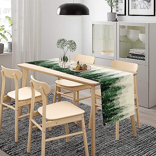 Green Forest Pine Trees Table Runner, Woodland Tabletop Scarf Home Kitchen Holiday Decor, Seasonal Farmhouse Rustic Dining Decorations Party Supply 13 X 70 Inch