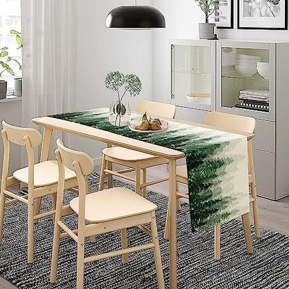 Green Forest Pine Trees Table Runner, Woodland Tabletop Scarf Home Kitchen Holiday Decor, Seasonal Farmhouse Rustic Dining Decorations Party Supply 13 X 70 Inch