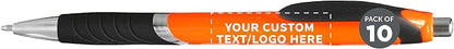 DISCOUNT PROMOS Ballpoint Pens With Rubber Grip - 10 pack - Customizable Text, Logo - Black Ink Ball Point Pen with Soft Touch Plastic - Orange